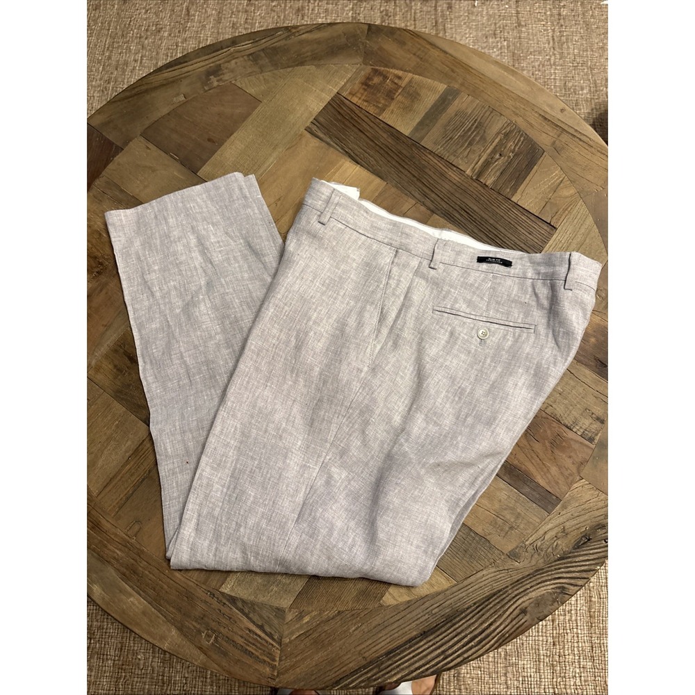Joseph Abboud 100% Linen Men's Slim Fit Grey Pants 36x32 NWOT